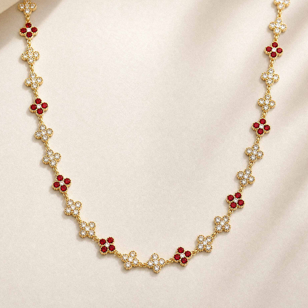 COLLIER TRÈFLE ROUGE & DORÉ
