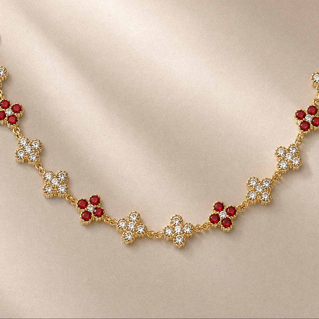 COLLIER TRÈFLE ROUGE & DORÉ